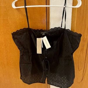 Banana Republic Factory Eyelet Black Camisole Blouse Large Petite New With Tags